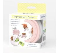 Sweet Paws Travel Hero 3-in-1 Portable Pet Food Container, Silicone Water Bowl, and Poop Bag Dispenser in One, Blush Pink