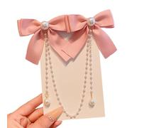 Sweet Pearls Tassels Bowknot Hair Clip Hair Accessories For Little Girl Soft Fabric Bowtie Barrettes For Various Occasion