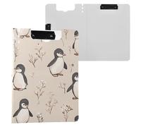 Sweet Penguin Beige Folded Clipboard Two Metal Clips Pen Holder Clip Board with Hard Cover Clipfolio Coaching Trade Quest