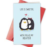 Sweet Penguin Birthday Card for Partner, Romantic Valentines/Anniversary Card for Husband Wife Boyfriend Girlfriend, Life Is Sweeter With You As My Heater