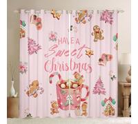 Sweet Pink Christmas Blackout Curtains Christmas Gingerbread House Drapes For Bedroom,Cute Gingerbread Man Window Curtains Happy Xmas Winter Holiday Window Treatments 52 x 63 Inch, 2 Panels