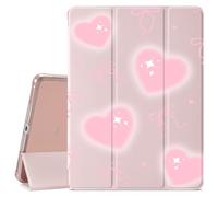 Sweet Pink Heart Bow Pattern for iPad 9th/8th/7th Generation 10.2 Inch (2021/2020/2019 Release) Cute Bow Protective Case for Girls,Pencil Holder & Clear Soft TPU Back & Trifold Pink Cover