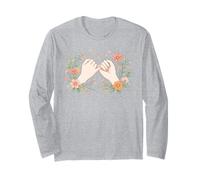 Sweet Pinky Promise Hands Floral Wreath Design Long Sleeve T-Shirt