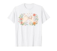 Sweet Pinky Promise Hands Floral Wreath Design T-Shirt