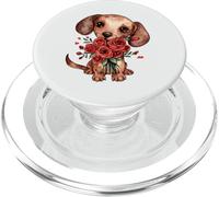 Sweet Puppy Dog Holding Red Roses Floral Watercolor Design PopSockets PopGrip for MagSafe