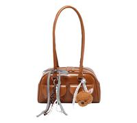Sweet Ribbon Bows Shoulder Bag Japanese Styles Faux Leather Double Pocket Underarm Handbag Purse with Charm for Women