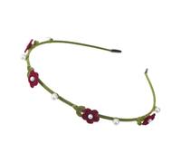 Sweet Rose Flower Hair Hoop For Women, Simple Pearl Fairy Hair Hoop, Bow Band Fairy Pearl Plush Headbands(Red Green)