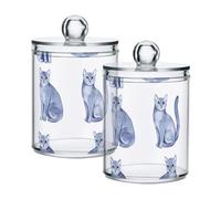 Sweet Russian Blue Cats White Clear Plastic Makeup Organizer Storage with lid Pantry Essentials Decorative small storage bins for Cotton Swabs,Cotton Pads,Floss Picks,Paper Clips,Hair Clips 2 Pack