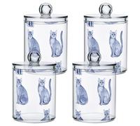 Sweet Russian Blue Cats White Clear Plastic Makeup Organizer Storage with lid Pantry Essentials Decorative small storage bins for Cotton Swabs,Cotton Pads,Floss Picks,Paper Clips,Hair Clips 4 Pack