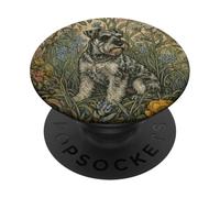 Sweet Salt and Pepper Schnauzer in English Garden PopSockets Adhesive PopGrip