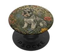 Sweet Salt & Pepper Schnauzer in English Garden PopSockets Adhesive PopGrip