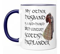 Sweet & Salty Novelty Coffee Mugs, My Other Husband is a Scottish Highlander Outlander Mug, Outlander Gifts for Women, Claire Fraser Jamie Fraser Outlander Merchandise 11oz White/Dark Blue