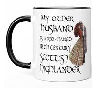 Sweet & Salty Novelty Coffee Mugs, My Other Husband is a Scottish Highlander Outlander Mug, Outlander Gifts for Women, Claire Fraser Jamie Fraser Outlander Merchandise 11oz White/Black