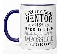 Sweet & Salty Thank You Gifts for Mentor Teachers - A Truly Great Mentor is Hard to Find Mug, Mentorship Appreciation Coffee Cup from Student Intern Men Women - 11oz White/Dark Blue