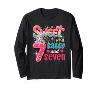 Sweet Sassy and Seven 7th Bday Unicorn Eating Donuts Long Sleeve T-Shirt