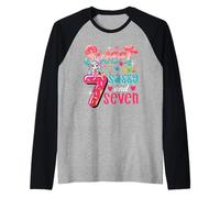 Sweet Sassy and Seven 7th Bday Unicorn Eating Donuts Raglan Baseball Tee