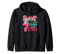 Sweet Sassy And Seven 7th Bday Unicorn Eating Donuts Zip Hoodie