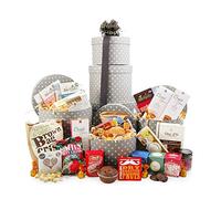 Sweet & Savoury Snacks Giant Gift Tower | Massive 26-Piece Gourmet Food Hamper with Award-Winning Biscuits, Crisps, Tea & Chocolates | 3-Tier Hat Box Set