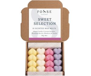 Sweet Selection Soy Wax Melts 16 Pack | French Vanilla, Coconut Paradise, Woodland Berries & Blueberry Vanilla | Natural, Vegan & Plastic Free | Up to 96 Hrs Scent | Handmade in UK - Fosse Living