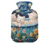 Sweet Selkirk Rex Cats Retro Bathtub Cute hot Water Bottle with Soft Cover, 1L Warm Compress for Menstrual Cramps, Neck Shoulder Warmer, Bolsa Caliente para Dolores Menstrual