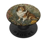 Sweet Shetland Sheepdog Vintage William Morris Floral PopSockets Adhesive PopGrip