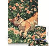 Sweet Shiba Inu Sleeping in Flowers 1000 Piece Jigsaw Puzzles for Adults Jigsaw Memory Lift Slow Enjoy Image Assembly Creative Gift (38x52cm)