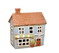 Sweet Shop Tealight Holder Glazed Ceramic Blue House Candle Lantern Ornament