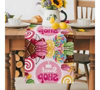 Sweet Shop Words Table Runner 36 Inches Long, Chocolate Bars Sweets Caralogne Washable Table Runners Heat-Insulation Kitchen Dining Table Decorations for Home Party Decor 13x36in