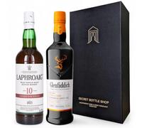 Sweet & Smoky Scotch Whisky Discovery Duo Gift Boxed - Laphroaig 10 Year Old Sherry Cask & Glenfiddich Fire & Cane - 2x70cl | Wine Gifts for Him, Her, Birthdays, Christmas, Corporate, Fathers Day