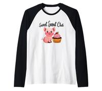 Sweet Snout Club Cute Piglet with A Chocolate Cupcake Raglan Baseball Tee