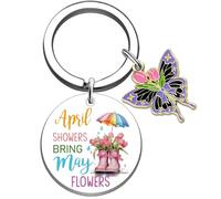 Sweet Spring Gifts Spring Decor Keychains Springs Gift Basket for Women Sister Daughter Friends Birthday Springs Themed Gift for Her April Showers Bring May Flowers Jewelry Keyring