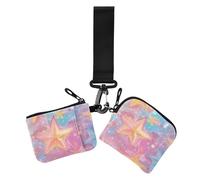 Sweet Star Red Blue Gradient Women's Change Wallet Card Cases Slim Portable Card Money Holder with Zipper Pocket for Lady 2 Packs