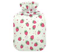 Sweet Strawberries Hearts White Pattern Hot Water Bottle with Cover for Pain Relief Hot Bottle Water Bag for Adults, 2L