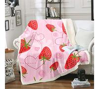 Sweet Strawberry Fleece Throw Blanket Girls Kids Toddler Cute Soft Pink Flannel and Throws Rose Flowers Strawberries Fruit for Bed Sofa Single 50x60 Inch