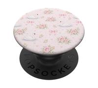 Sweet Swan Aesthetic Pink Trendy Coquette Floral Bows PopSockets Adhesive PopGrip