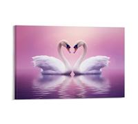 Sweet Swan Couple Canvas Wall Art Purple Lake Romantic Love Contemporary Posters Wall Decor Painting Art for Home Room Artwork