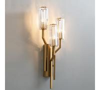 Sweet taize 3-Light Mid Century Modern Gold Wall Sconce with Crystal Shade Long Pole Bedroom Wall Light Luxury Ribbed Glass V-intage Farmhouse Wall Lamp,Luxury