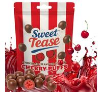 Sweet Tease Chocolate Covered Cherry Crispy Puffs - Light Crunch Centre Sweets - 80g Novelty & Party Sweets - Viral TikTok Candy Snack