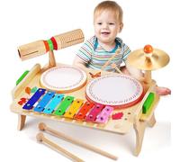 Sweet time Kids Drum Set, Baby Musical Instruments Toys for Toddlers, 7 in 1 Wooden Xylophone Toddler Drum Set Percussion Instruments Musical Toys Birthday Gifts for Children Boys and Girls