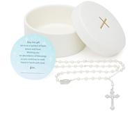 Sweet Treasures Gift - Baptism Gifts for Boys and Girls, First Rosary with Ceramic Keepsake Box and Card, Catholic First Communion Gift, Christening and Baby Shower Rosary Beads, White