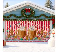 Sweet Treats Garage Door Cover, Colorful Holiday Hot Chocolate Design Large Garage Door Decorations, Winter Indoor and Outdoor Christmas Party Background Decor 157x71 Inch