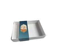 Sweet Treats Packaging Clear Lid Biscuit/Truffle/Sweets/Dates Box with Ramadan/Eid Sleeves - Multiple sizes and designs - 10 Pack (White Box with Blue Ramadan Sleeve, 17x12x3.5cm)