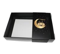 Sweet Treats Packaging Clear Lid Biscuit/Truffle/Sweets/Dates Box with Ramadan/Eid Sleeves - Multiple sizes and designs - 10 Pack (Black Box with Black Ramadan Sleeve, 20x14x3.5cm)