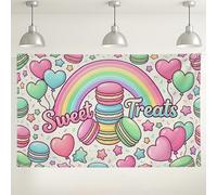 Sweet Treats Rainbow Backdrop, Colorful Cake Party Decor, Cute Air-Float Balls Pattern for Birthday Events, Indoor/Outdoor Photography Background 71x43 Inch