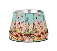 Sweet Treats Statue of Liberty & Eiffel Tower Bowls for Dogs Non Slip Stainless Steel Cat Feeding Bowls for Slow Feed Dogs Whisker Fatigue