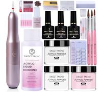 SWEET TREND Acrylic Nail Kit with Lathe 20g Clear Acrylic Powder White and Pink and Liquid Set for Beginners Including Professional Brushes, Tips and Other Nail Accessories H