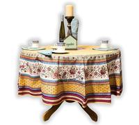 Sweet Us Noëmie Wipeable Tablecloth Stain Resistant Acrylic Coated, Floral Cotton French Provencal Tablecloth for Round Tables, Table Cloth for Indoor & Outdoors, Golden Cherry, 71-in Round