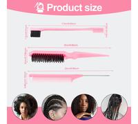SWEET VIEW 3 Pcs Slick Back Hair Brush Set with Edge Brush Bristle Bru