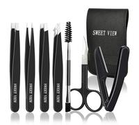 SWEET VIEW 7pcs Eyebrow Tweezers Kit for Women Precision Plucker with Brow Scissors & Razor & Spoolie for Facial, Chin, Brow, Splinter and Ingrown Hair