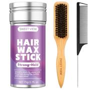 SWEET VIEW Boar Bristle Slick Back Hair Brush & Hair Wax Stick for Smooth Flyaways, Frizz, Sleek Ponytail, Buns and Edge Baby Hair, Styling Accessories for Girls, Kids and Women